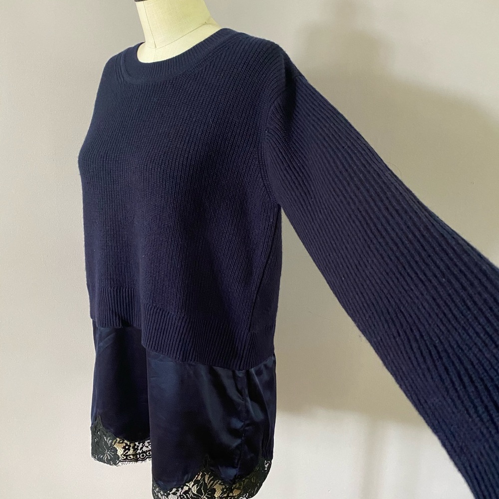 Sandro navy blue sweater with satin and lace